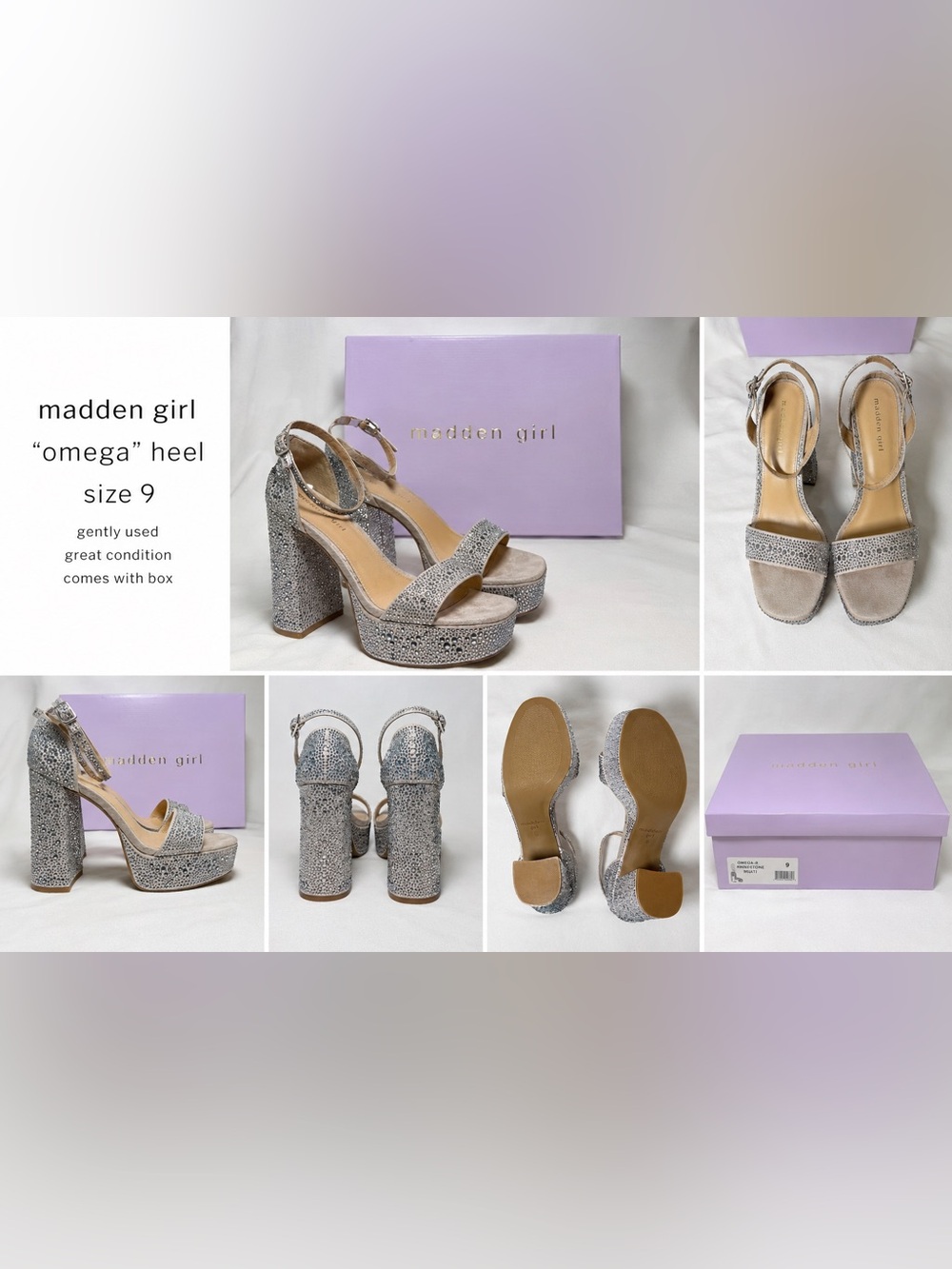 Madden Girl Silver Crystal Platform Block Heels